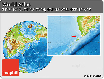 Physical Location Map of the Area around 51° 19' 36" N, 154° 46' 30" E