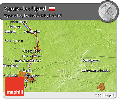 Physical 3D Map of Zgorzelec Ujazd