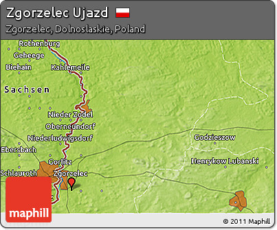 Physical 3D Map of Zgorzelec Ujazd