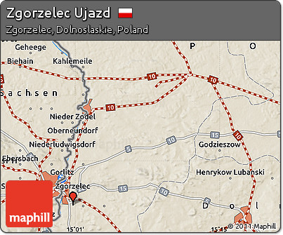 Shaded Relief Map of Zgorzelec Ujazd