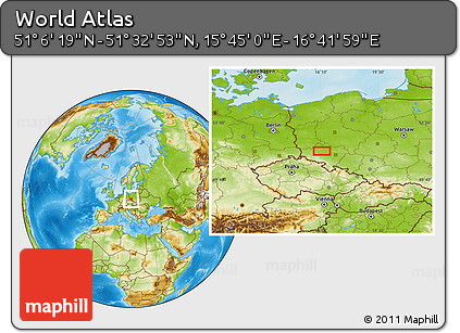 Physical Location Map of the Area around 51° 19' 36" N, 16° 13' 30" E