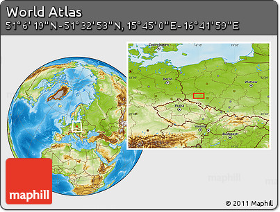Physical Location Map of the Area around 51° 19' 36" N, 16° 13' 30" E