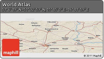 Shaded Relief Panoramic Map of the Area around 51° 19' 36" N, 16° 13' 30" E