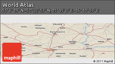 Shaded Relief Panoramic Map of the Area around 51° 19' 36" N, 16° 13' 30" E