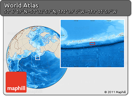 Shaded Relief Location Map of the Area around 51° 19' 36" N, 174° 10' 30" W