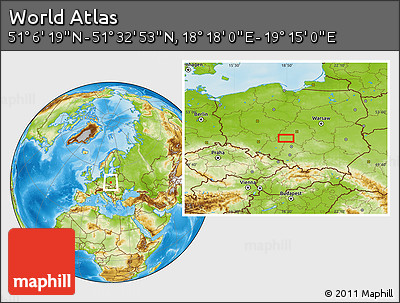 Physical Location Map of the Area around 51° 19' 36" N, 18° 46' 29" E