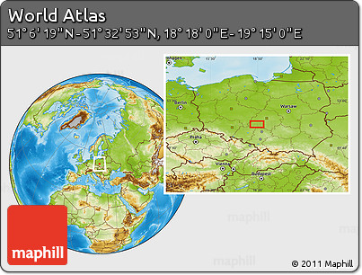 Physical Location Map of the Area around 51° 19' 36" N, 18° 46' 29" E