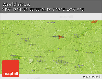 Physical 3D Map of the Area around 51° 19' 36" N, 19° 37' 30" E