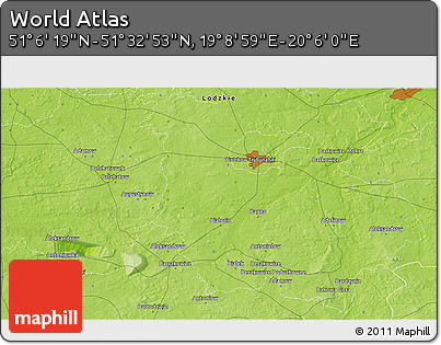 Physical 3D Map of the Area around 51° 19' 36" N, 19° 37' 30" E