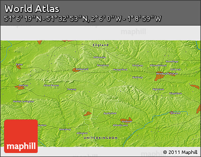 Physical 3D Map of the Area around 51° 19' 36" N, 1° 37' 30" W