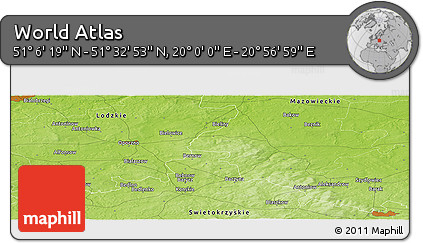 Physical Panoramic Map of the Area around 51° 19' 36" N, 20° 28' 30" E