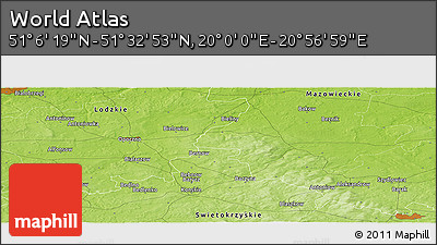 Physical Panoramic Map of the Area around 51° 19' 36" N, 20° 28' 30" E