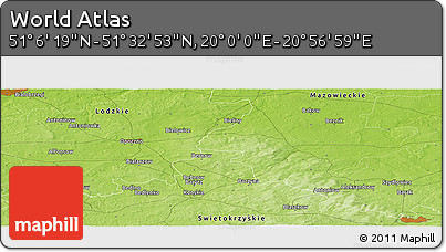 Physical Panoramic Map of the Area around 51° 19' 36" N, 20° 28' 30" E