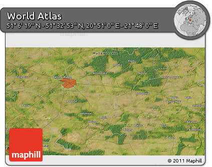 Satellite 3D Map of the Area around 51° 19' 36" N, 21° 19' 30" E