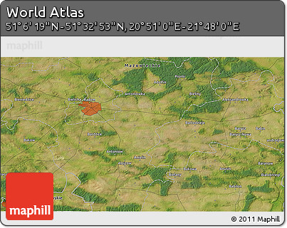 Satellite 3D Map of the Area around 51° 19' 36" N, 21° 19' 30" E