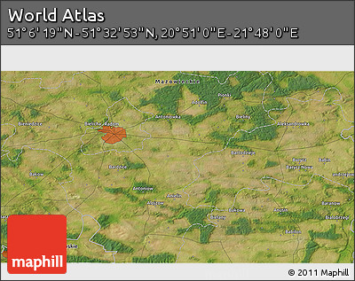 Satellite 3D Map of the Area around 51° 19' 36" N, 21° 19' 30" E