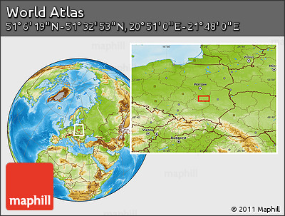 Physical Location Map of the Area around 51° 19' 36" N, 21° 19' 30" E