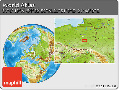 Physical Location Map of the Area around 51° 19' 36" N, 21° 19' 30" E