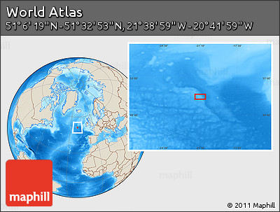 Shaded Relief Location Map of the Area around 51° 19' 36" N, 21° 10' 29" W