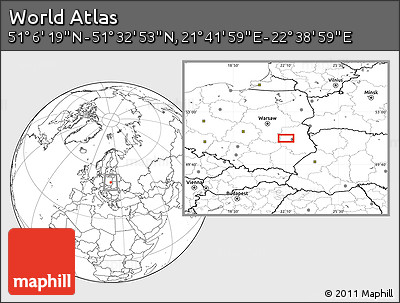 Blank Location Map of the Area around 51° 19' 36" N, 22° 10' 29" E