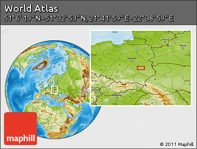 Physical Location Map of the Area around 51° 19' 36" N, 22° 10' 29" E