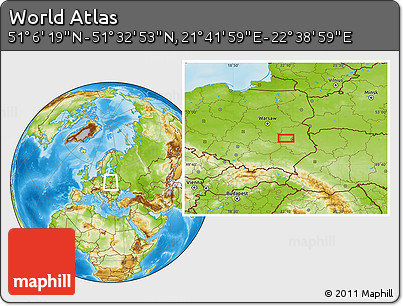 Physical Location Map of the Area around 51° 19' 36" N, 22° 10' 29" E