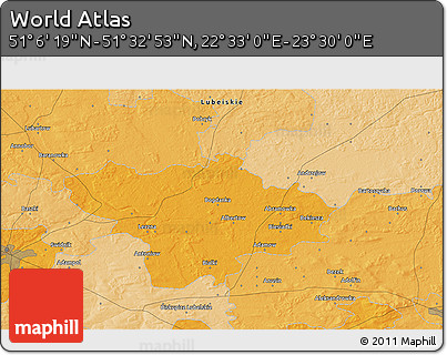 Political 3D Map of the Area around 51° 19' 36" N, 23° 1' 29" E