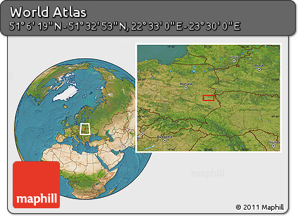 Satellite Location Map of the Area around 51° 19' 36" N, 23° 1' 29" E