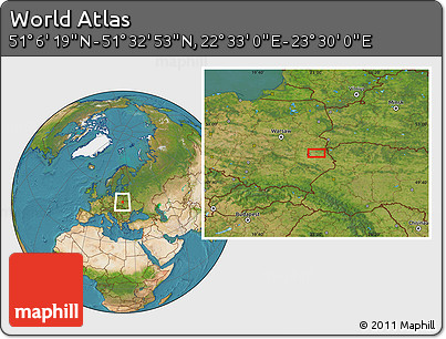 Satellite Location Map of the Area around 51° 19' 36" N, 23° 1' 29" E