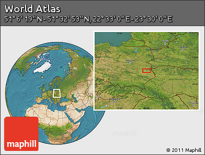 Satellite Location Map of the Area around 51° 19' 36" N, 23° 1' 29" E