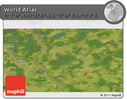 Satellite 3D Map of the Area around 51° 19' 36" N, 23° 52' 30" E