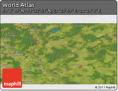 Satellite 3D Map of the Area around 51° 19' 36" N, 23° 52' 30" E