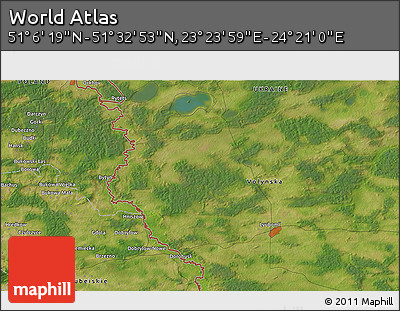 Satellite 3D Map of the Area around 51° 19' 36" N, 23° 52' 30" E