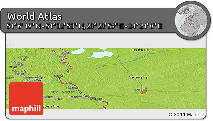 Physical Panoramic Map of the Area around 51° 19' 36" N, 23° 52' 30" E