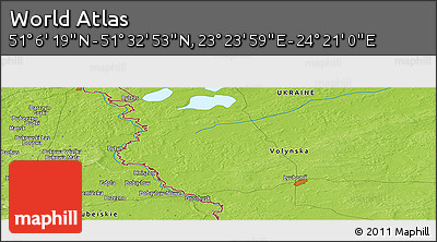Physical Panoramic Map of the Area around 51° 19' 36" N, 23° 52' 30" E