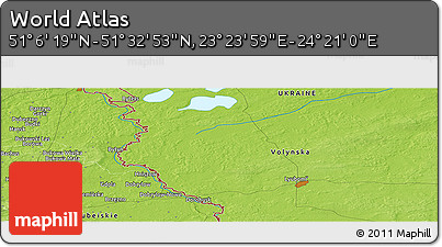Physical Panoramic Map of the Area around 51° 19' 36" N, 23° 52' 30" E