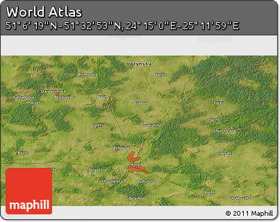Satellite 3D Map of the Area around 51° 19' 36" N, 24° 43' 30" E