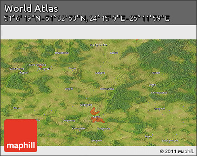Satellite 3D Map of the Area around 51° 19' 36" N, 24° 43' 30" E