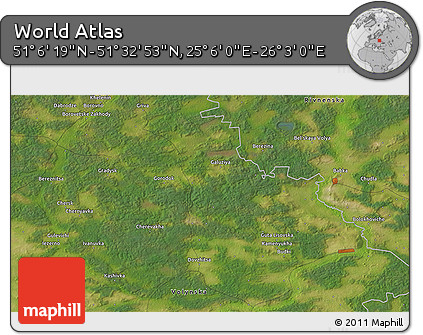 Satellite 3D Map of the Area around 51° 19' 36" N, 25° 34' 30" E