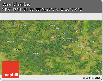 Satellite 3D Map of the Area around 51° 19' 36" N, 25° 34' 30" E