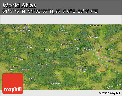 Satellite 3D Map of the Area around 51° 19' 36" N, 25° 34' 30" E