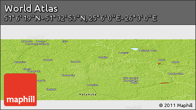 Physical Panoramic Map of the Area around 51° 19' 36" N, 25° 34' 30" E