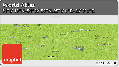Physical Panoramic Map of the Area around 51° 19' 36" N, 25° 34' 30" E