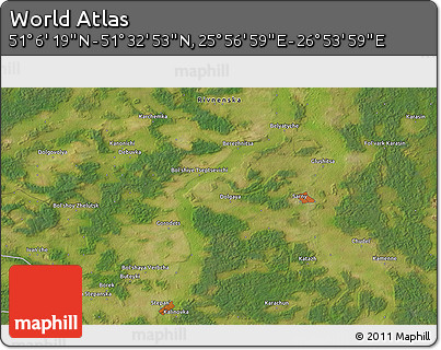 Satellite 3D Map of the Area around 51° 19' 36" N, 26° 25' 29" E