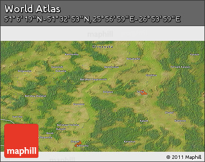 Satellite 3D Map of the Area around 51° 19' 36" N, 26° 25' 29" E