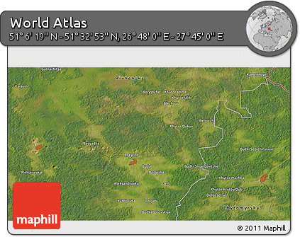 Satellite 3D Map of the Area around 51° 19' 36" N, 27° 16' 29" E