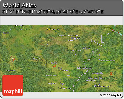 Satellite 3D Map of the Area around 51° 19' 36" N, 27° 16' 29" E
