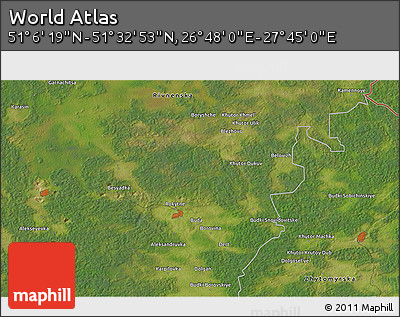Satellite 3D Map of the Area around 51° 19' 36" N, 27° 16' 29" E