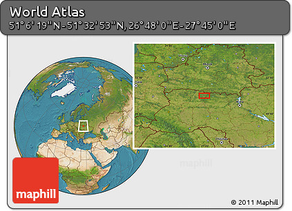 Satellite Location Map of the Area around 51° 19' 36" N, 27° 16' 29" E