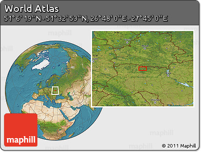Satellite Location Map of the Area around 51° 19' 36" N, 27° 16' 29" E